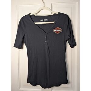 Harley Davidson Women's Ribbed Henley Large Logo Shirt (736)